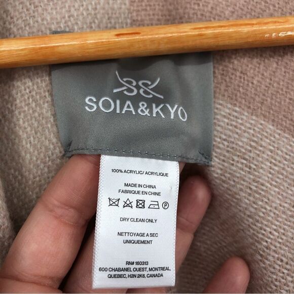 Soia & Kyo Mirel Woven Scarfigan Pink Beige Colorblock Fringe One Size Cozy Warm - Picture 6 of 13